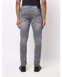 graue enge Jeans mit Destroyed-Effekten von purple brand