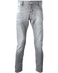 graue enge Jeans mit Destroyed-Effekten von DSquared