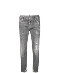 graue enge Jeans mit Destroyed-Effekten von Dsquared2