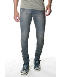 graue enge Jeans mit Destroyed-Effekten von EX-PENT