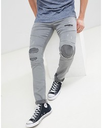 graue enge Jeans mit Destroyed-Effekten von Jack & Jones