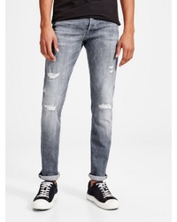 graue enge Jeans mit Destroyed-Effekten von Jack & Jones
