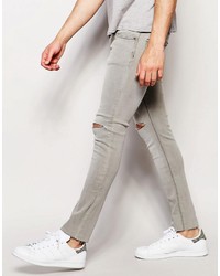 graue enge Jeans mit Destroyed-Effekten von Pull&Bear