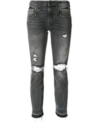 graue enge Jeans mit Destroyed-Effekten von R 13