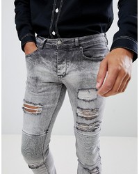 graue enge Jeans mit Destroyed-Effekten von Sixth June