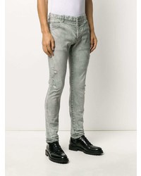 graue enge Jeans mit Destroyed-Effekten von Balmain