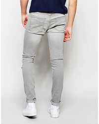 graue enge Jeans mit Destroyed-Effekten von WÅVEN