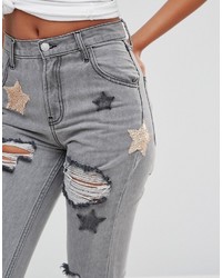 graue enge Jeans mit Sternenmuster