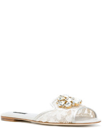 graue flache Sandalen aus Leder von Dolce & Gabbana