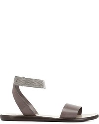 graue flache Sandalen aus Leder von Brunello Cucinelli