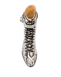 graue flache Stiefel mit einer Schnürung aus Leder mit Schlangenmuster von Alexandre Birman