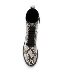graue flache Stiefel mit einer Schnürung aus Leder mit Schlangenmuster von Casadei