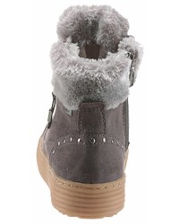 graue flache Stiefel mit einer Schnürung aus Wildleder von Tom Tailor