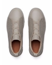 graue geflochtene Slip-On Sneakers aus Leder von Ermenegildo Zegna