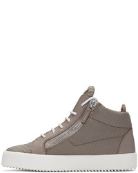 graue hohe Sneakers aus Leder mit Schlangenmuster von Giuseppe Zanotti