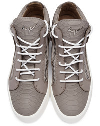 graue hohe Sneakers aus Leder mit Schlangenmuster von Giuseppe Zanotti