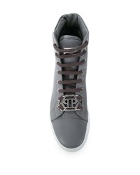 graue hohe Sneakers aus Leder von Philipp Plein