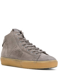 graue hohe Sneakers aus Leder von Leather Crown