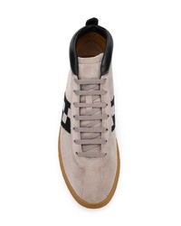 graue hohe Sneakers aus Wildleder mit Karomuster von Bally