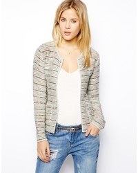 graue horizontal gestreifte Jacke aus Bouclé