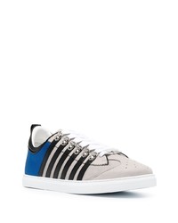 graue horizontal gestreifte Leder niedrige Sneakers von DSQUARED2