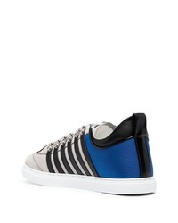 graue horizontal gestreifte Leder niedrige Sneakers von DSQUARED2