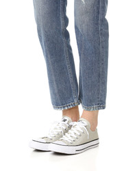 graue horizontal gestreifte Segeltuch niedrige Sneakers von Converse