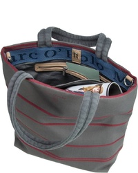 graue horizontal gestreifte Shopper Tasche aus Segeltuch von Marc O'Polo