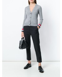 graue horizontal gestreifte Strickjacke von Thom Browne