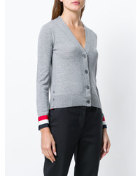 graue horizontal gestreifte Strickjacke von Thom Browne