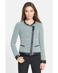 graue horizontal gestreifte Tweed-Jacke