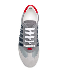 graue horizontal gestreifte Wildleder niedrige Sneakers von DSQUARED2