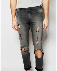 graue Jeans mit Destroyed-Effekten von Asos