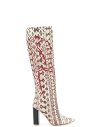graue kniehohe Stiefel aus Leder mit Schlangenmuster von MALONE SOULIERS BY ROY LUWOLT