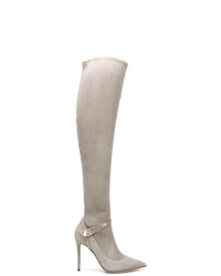 graue kniehohe Stiefel aus Wildleder von Giorgio Armani