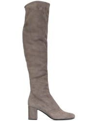 graue kniehohe Stiefel aus Wildleder von Saint Laurent