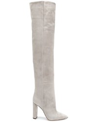 graue kniehohe Stiefel aus Wildleder von Saint Laurent