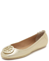 graue Leder Ballerinas von Tory Burch