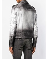 graue Leder Bikerjacke von Balmain