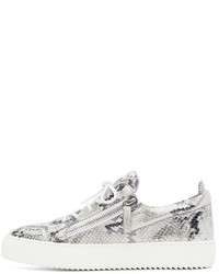 graue Leder niedrige Sneakers mit Schlangenmuster von Giuseppe Zanotti