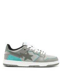 graue Leder niedrige Sneakers von A Bathing Ape