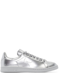 graue Leder niedrige Sneakers von Adidas By Raf Simons