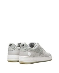 graue Leder niedrige Sneakers von A Bathing Ape