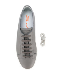 graue Leder niedrige Sneakers von Santoni