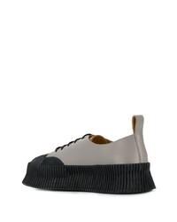 graue Leder niedrige Sneakers von Jil Sander