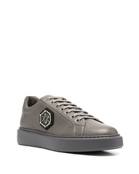 graue Leder niedrige Sneakers von Philipp Plein