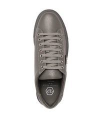 graue Leder niedrige Sneakers von Philipp Plein