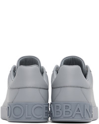 graue Leder niedrige Sneakers von Dolce & Gabbana