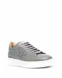 graue Leder niedrige Sneakers von Philipp Plein