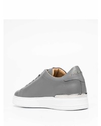 graue Leder niedrige Sneakers von Philipp Plein